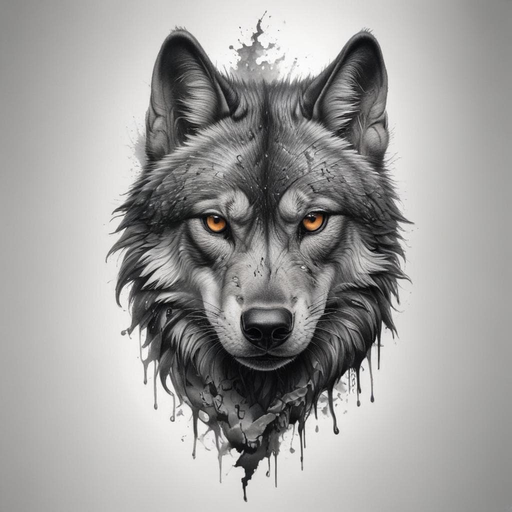 Diseño de tatuaje de lobo realista